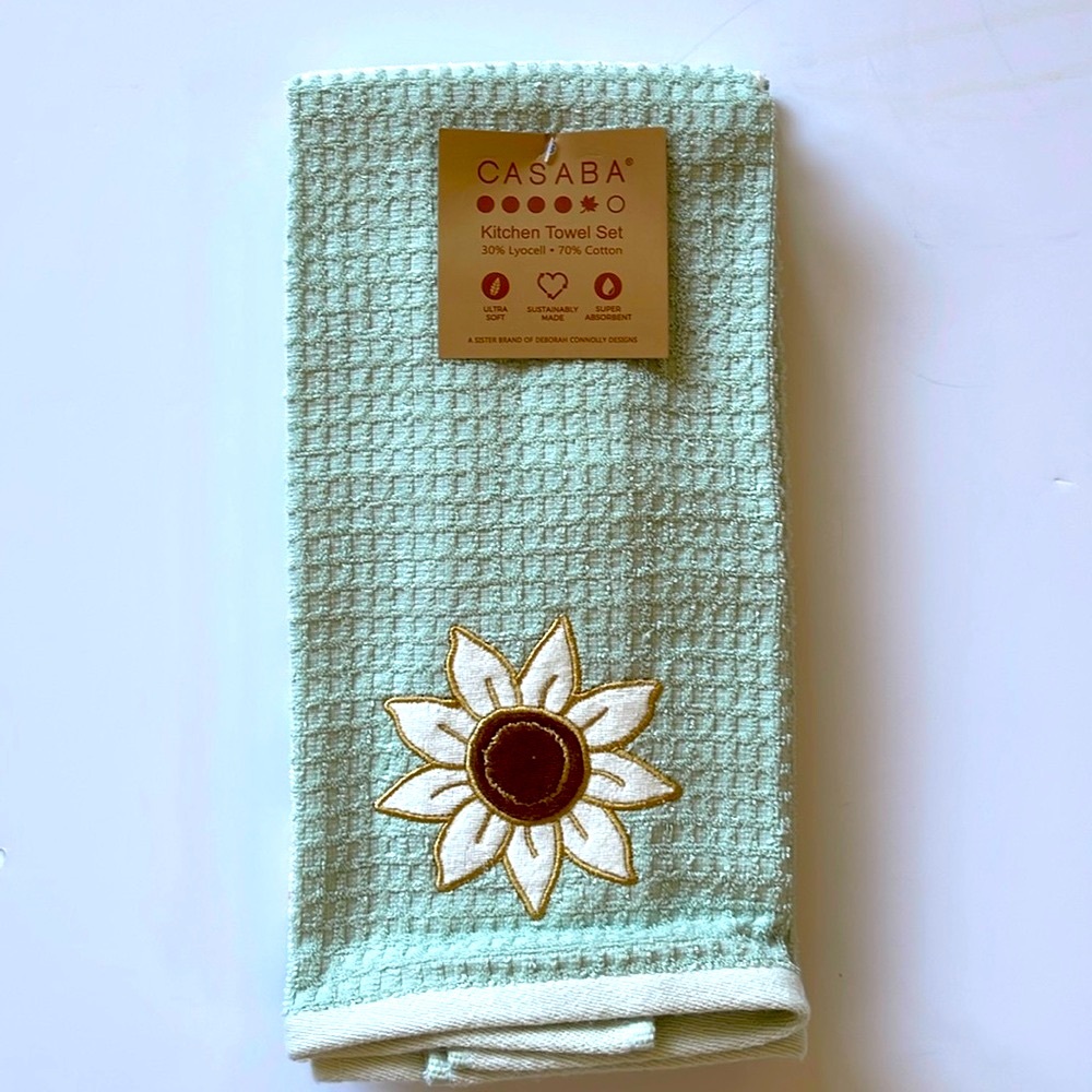 3pk Kitchen Towel Set Sunflower Design Ultra Soft Super Absorbent